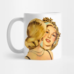 Blonde girl looking at herself in the mirror Mug